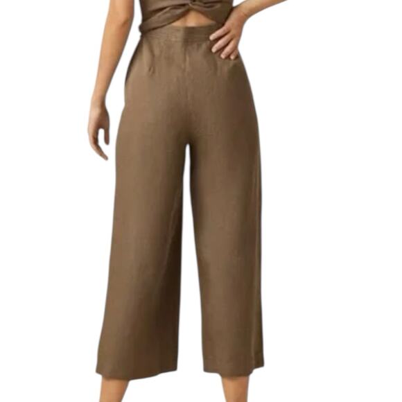 NWD Vetta Wide Leg Apron Linen Pants Size 2 Olive Green Cropped High Rise - Picture 2 of 11
